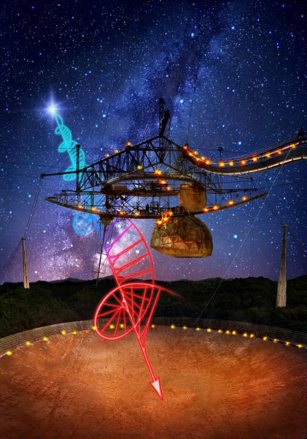 アレシボ天文台と高速電波バーストのイラスト