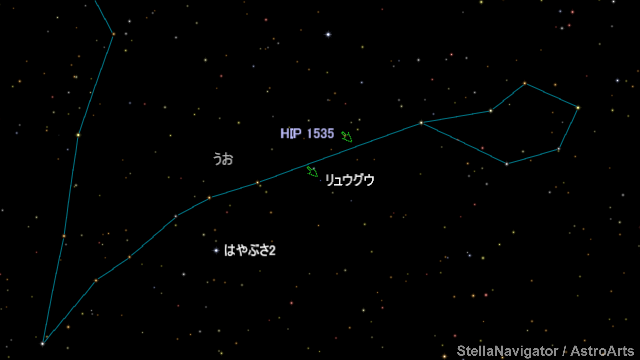「はやぶさ2」、リュウグウ、背景の星の星図