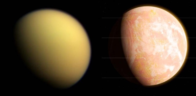 タイタンと、酸素濃度が上昇する前の太古の地球の想像図