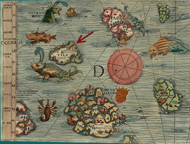「Thule」が描かれている1539年の地図の一部
