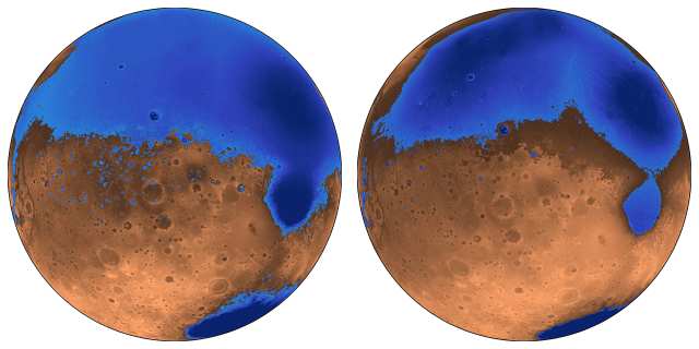 火星に存在した2つの海「アラビア」と「デウテロニルス」のイラスト
