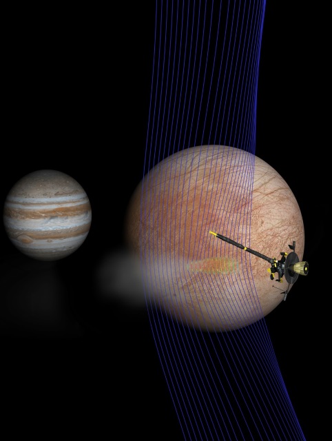 木星、エウロパ、探査機「ガリレオ」の想像図