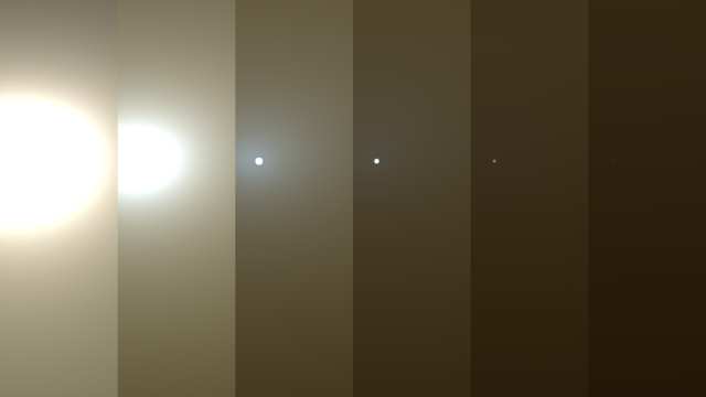 塵の影響で不透明度が増す火星の空のシミュレーション