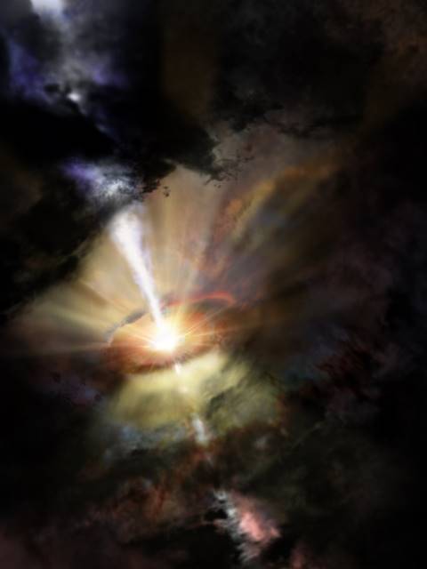 Abell 2597の中心にある巨大楕円銀河の想像図