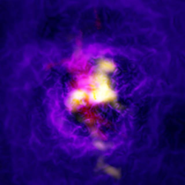 銀河団「Abell 2597」の中心にある巨大楕円銀河周辺