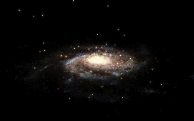 天の川銀河と、研究に使用された球状星団の位置を示すイラスト