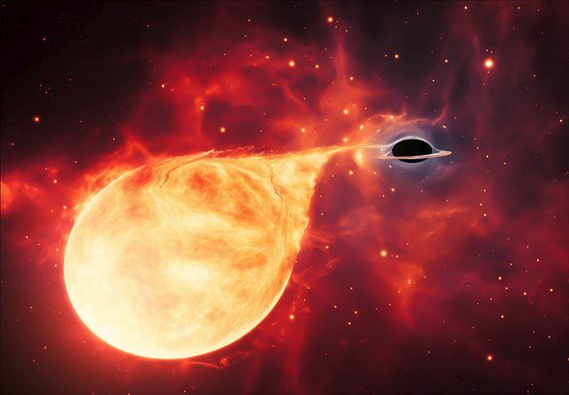 恒星を引き裂く中間質量ブラックホールの想像図