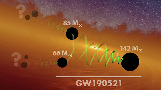 重力波イベントGW190521に関わるブラックホールのイラスト