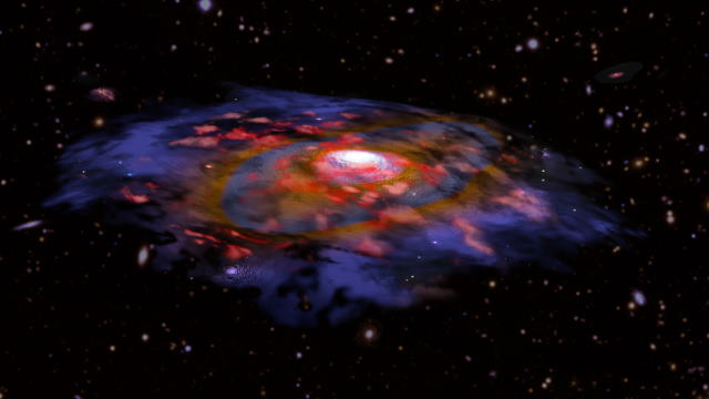 大量の塵を含んだ回転円盤銀河の想像図