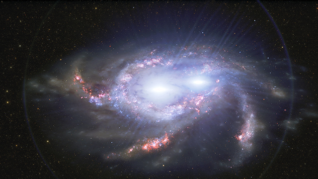 合体銀河の二重クエーサーの想像図