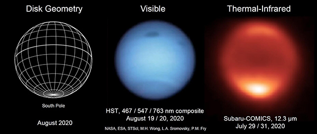 可視光線と中間赤外線で見た2020年の海王星
