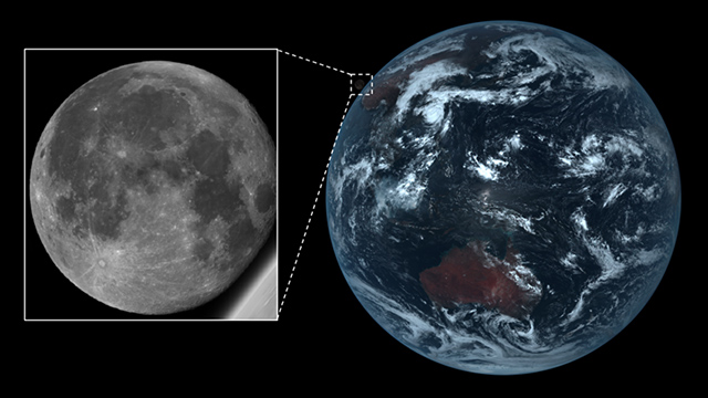 「ひまわり8号」がとらえた地球の全球画像と写り込んだ月