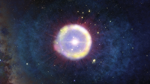 超新星爆発で合成された元素がまき散らされる様子の想像図