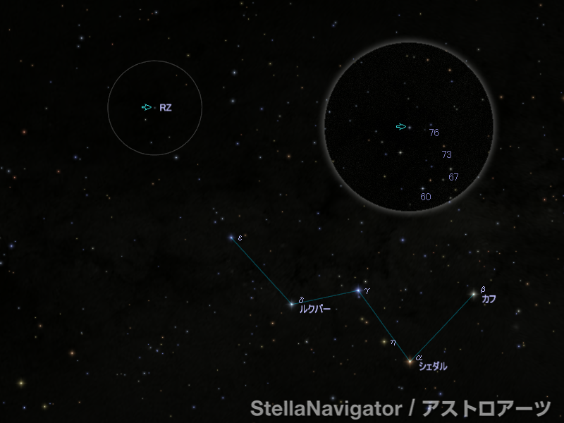 カシオペヤ座RZ周辺の星図