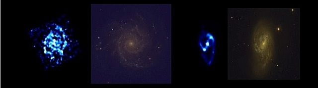 銀河の電波写真と可視光線画像の比較