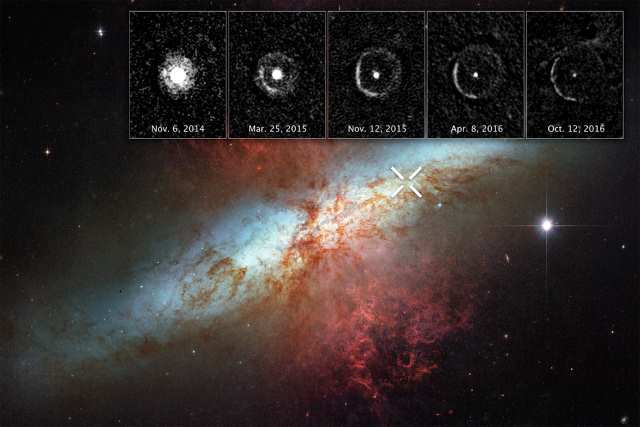 銀河M82と超新星SN 2014Jの光のエコー