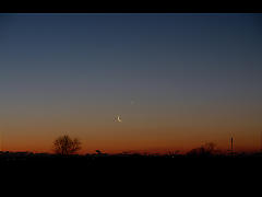明け方の月、金星、水星