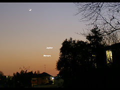 （当麻喜明氏撮影の月と水星、木星の写真）
