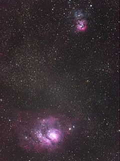 （M8 干潟星雲とM20 三裂星雲の写真）