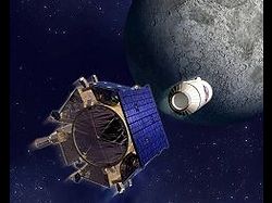（衛星エルクロスと月面に突入するロケットの想像図）