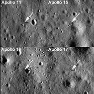 （LROがとらえたアポロ11号、15号、16号、17号の下降段の画像）
