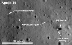 （LROがとらえたアポロ14号の着陸地点の画像）