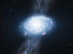 （ビッグバンから約20億年の初期宇宙に存在する若い銀河の想像図）