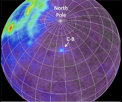 月の北極側から見た裏側のトリウムの分布
