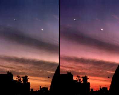 [image: 夕焼けの画像をlab色彩調整で赤を強調した比較画像]