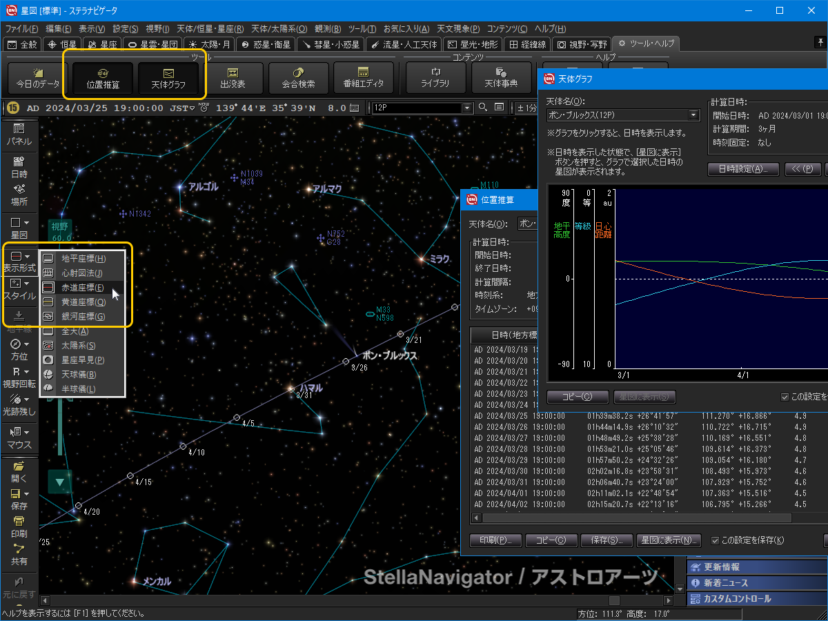 星座中の彗星の動き